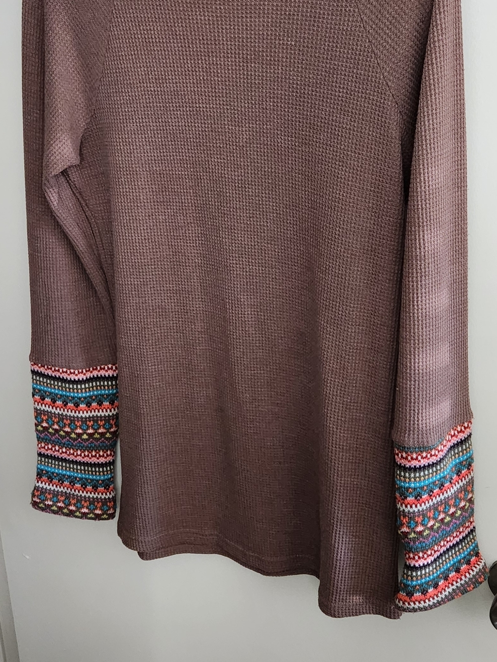 EARTHBOUND Mauve Knit Top with Multicolor Patterned Cuffs